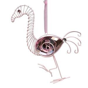 Pink Flamingo Jeweled Christmas Holiday Ornament Metal Wire